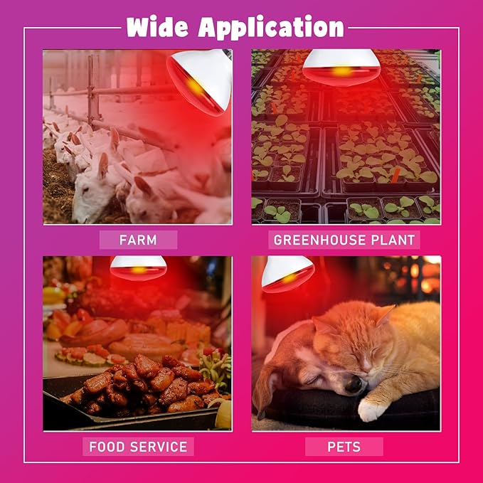 LUCKY HERP Infrared Heat Lamp for Chickens, 250 Watt Red Heat Lamp Bulb, 2 Pack Heat Light Bulb, Brooder Heat Lamp for Chicks Coop, Reptiles, Amphibian, Pet, Food Service