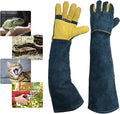 Animal Handling Gloves Bite Resistant, 23.6'' Anti Scratch Gloves for Cats, Bite Proof Leather Pet Glove for Grabbing Cat Reptile Puppy Bird Poultry or Gardening Welding (Reinforced Palm)