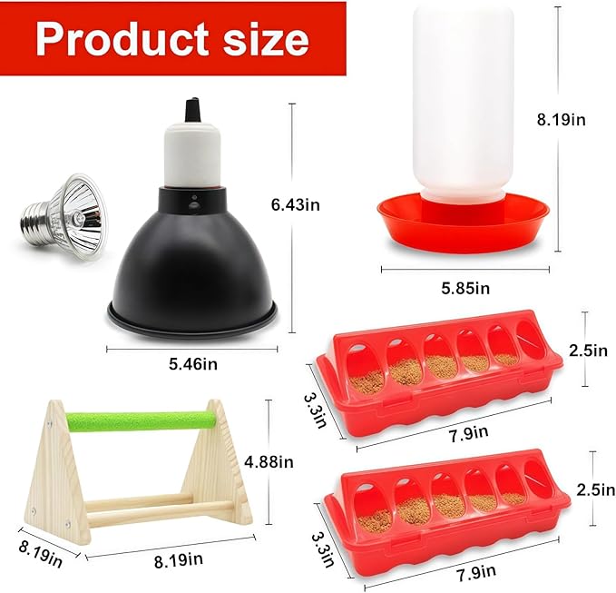 Chick Feeder and Waterer Kit with 75W Heat Lamp, Starter Kit for Brooder, Baby Chicken Supplies for Baby Chick, Duck and Quail