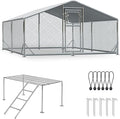 10x13FT Metal Chicken Coop, Dutch Door Chicken Run with Chicken Perch, Cover and Hardware Cloth, Walk in Duck Pen for Backyard Poultry and Pet Farming