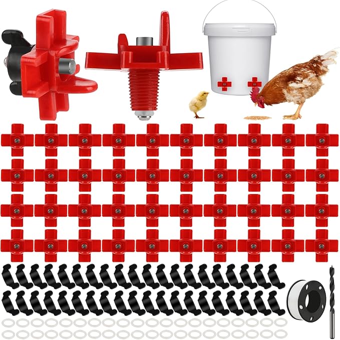 Chicken Water Nipples 40 Pack Automatic Poultry Nipples Horizontal Side Mount Nipples Drinker Non Leak Chicken Waterer for Bucket Chicken Feeders Chicken Coop Outdoor