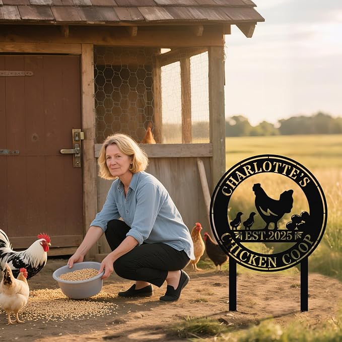 Personalized Chicken Coop Sign – Custom Metal Name Farm Sign, Outdoor Hen House Décor, Rustic Garden Lawn Plaque, Customizable Chicken Farm Sign with Name & Established Date, Unique Gift