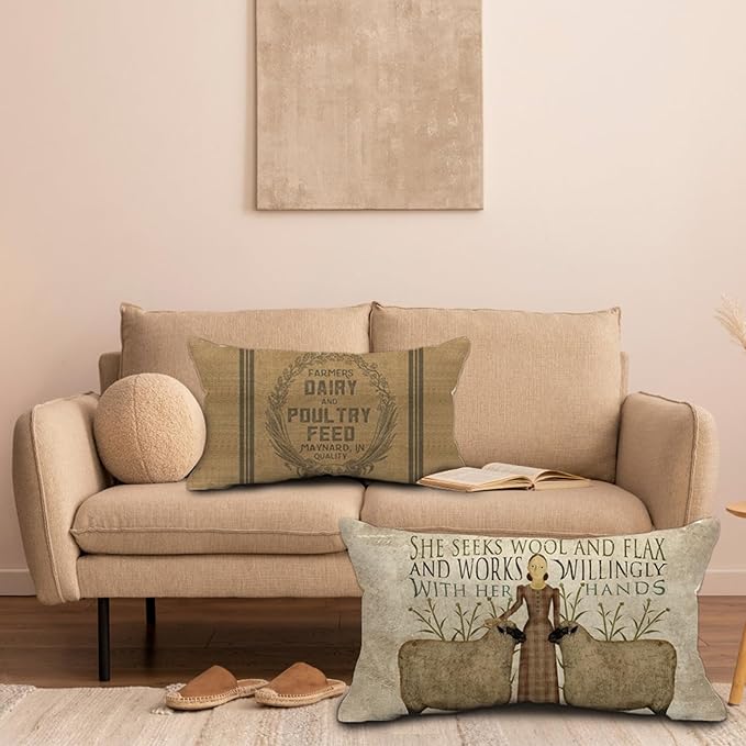 Retro Farmhouse Sheep Throw Pillow Cover 12x20 Inch Vintage Farm Wools Flax Quotes Decor Lumbar Decorative Thanksgiving Day Throw Pillows Cases Decorations for Couch Sofa Living Room