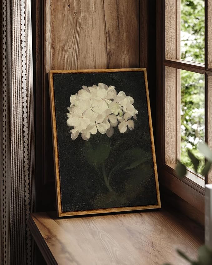 InSimSea Framed Canvas Wall Art Decoration Canvas Wall Art Room Decor White Hydrangea Oil Painting Canvas Prints Bedroom Bathroom Wall Pictures Flower Artwork Kitchen Office Floral Wall Decor 12x16in