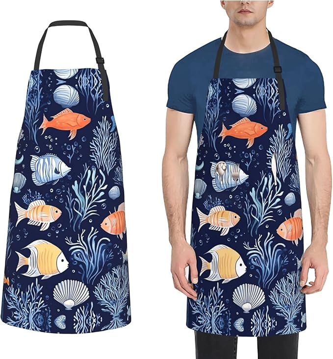 Kitchen Aprons for Men Women Waterproof Apron with 2 Pockets Whale Tail Apron Adjustable Bib Aprons