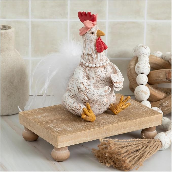 Hobby Lobby Farm Animal Kitchen Figurines, Farmyard Friends, Home Kitchen Coffee Bar Office Decor (Rooster with Pearls)