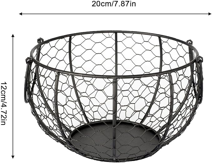 Metal Wire Egg Basket For Collecting Eggs, Chicken Wire Egg Baskets With Handle, Round Handle Egg Basket Vintage Style, Collect & Gathering Basket For Egg,Countertop Egg Basket Holder