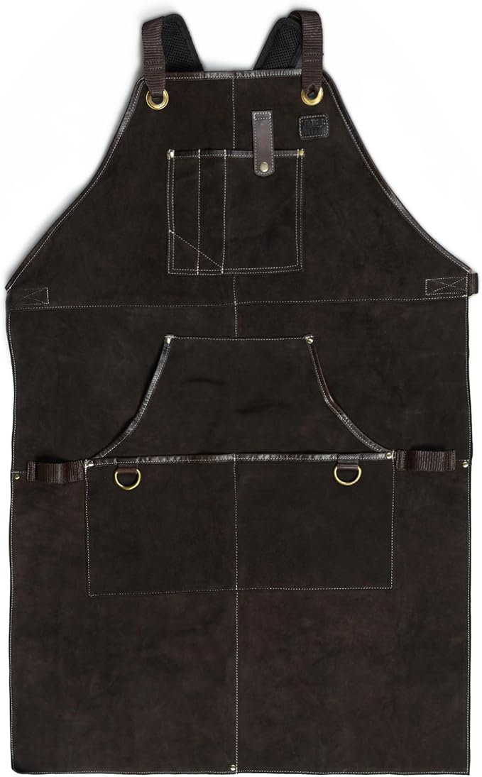 LEATHER VILLAGE Work Apron - Heavy Duty Woodworking Apron for Men with Tool Pockets for Woodworkers, Blacksmiths, Carpenters – Brown Color (Size M to XXL)