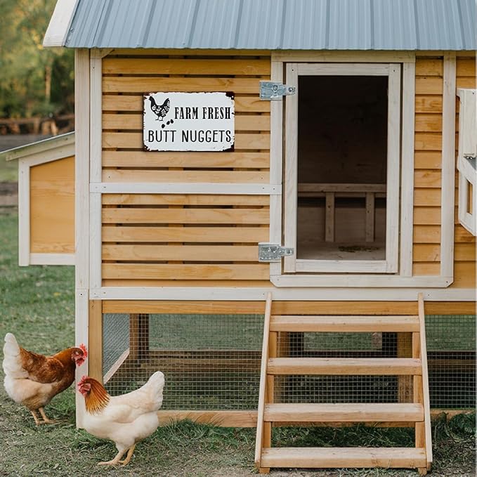 Funny Chicken Gifts for Women, Farm Fresh Butt Nuggets Aluminium Plate Signs, Humorous Chicken Decor for Home Farmhouse Coop Kitchen, Rustic Wall Art Decorations 8 X 12 Inch