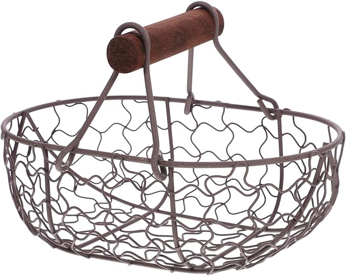 Egg Basket for Gathering Fresh Eggs Farmhouse Metal Wire Egg Basket Vintage Style Egg Collecting Basket Fruit Basket Bread Basket Potato Storage Basket with Handle
