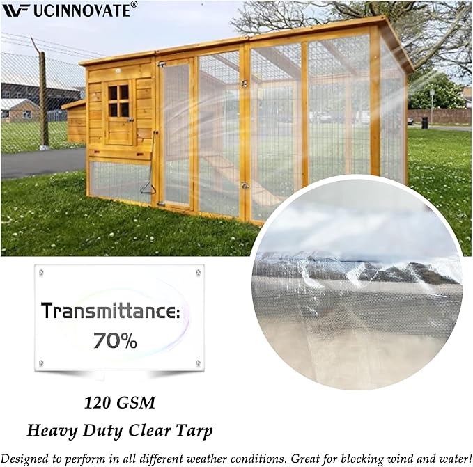 UCINNOVATE Clear Tarps Heavy Duty Waterproof 6.5 x 13ft, 120GSM Translucent Greenhouse Tarp with Grommets, Clear Plastic Tarp Cover for Garden Patio Lawn Plants Boat or Pet Hutch Roof