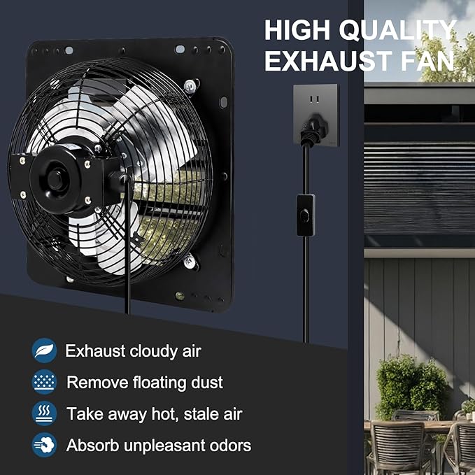 Criditpid 10 Inch Shutter Exhaust Fan with Speed Controller, 647CFM High Speed Vent Fan with Adjustable Thermostat, 1700 RPM Wall Mounted Kitchen Exhaust Fan for Attic, Garage, Gable Ventilation.