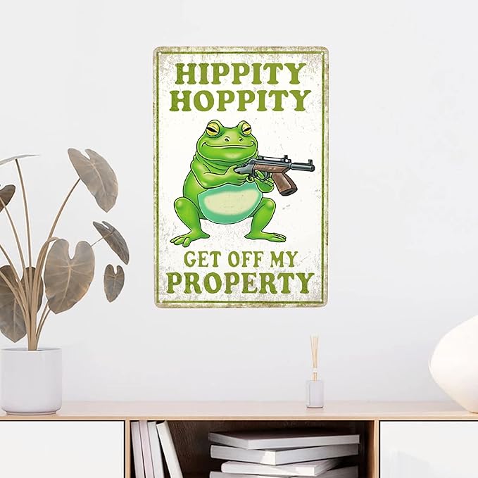 Vintage Frog Room Sign Hippity Get Off My Property Metal Poster Sign Decor-Cool Stuff Retro Aluminum Metal Tin Sign Warning Sign for Home Wall Decor, Garden Bathroom Signs Gift,12''x 8''