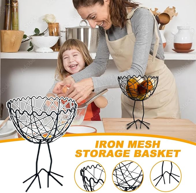 Iron Mesh Storage Basket, With Vintage Farmhouse Design, 15x15x21cm, Metal Wire Collecting Basket, Fruit And Bread Holder, E Rust-Resistant Material, For Fruit, Bread, Easter, Dining, Farmhouse