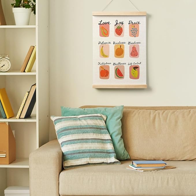 AQYIP Fruit of the Spirit Christian Wall Art Christian Kitchen Decor, Trendy Retro Fruit Bible Verse Poster Canvas Prints for Kitchen Dining Room Home Wall Decoration, 12x16 Inch