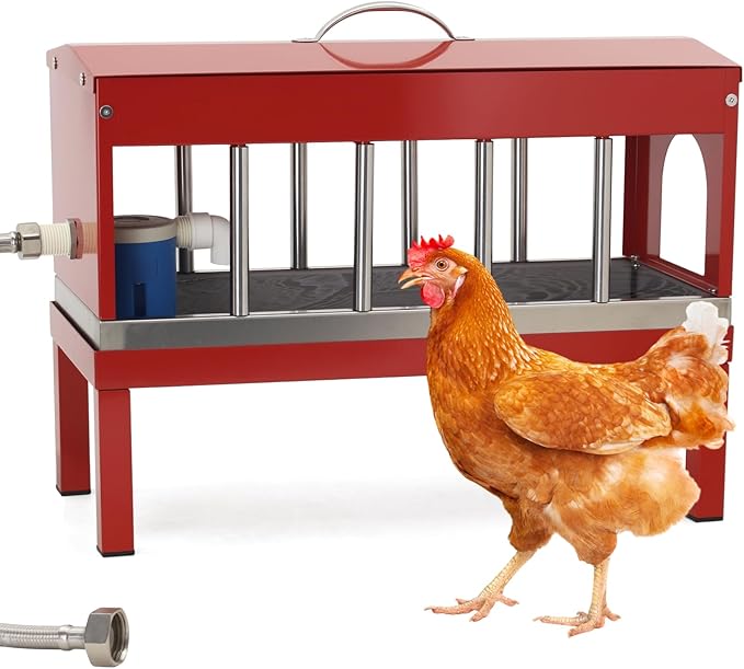 Automatic Chicken Waterer with Float Valve,Stainless Steel Automatic Chicken Watering System with Hose and Bottom Bracket,Large Poultry Waterer Dispenser for Chicken Duck,Goose,Quail, Turkey