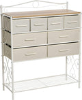 Household Essentials Victorian Style 8-Drawer and Bottom Shoe Shelf Storage Organizer Unit, White and Coastal Oak Color