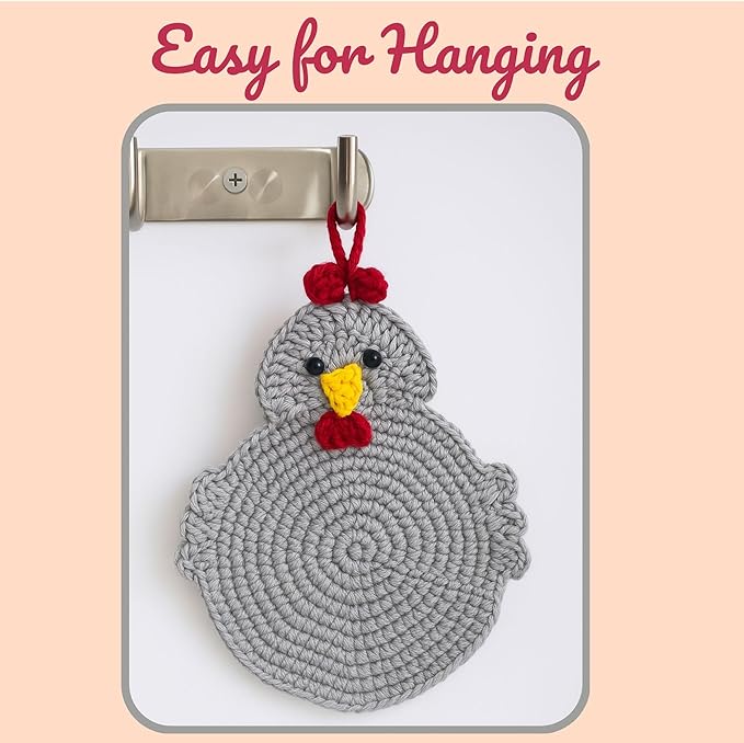 Handmade Crochet Chicken Coasters Set of 4, Stuffed Animal-Themed Drink Coasters, Cute Desk Accessories, Home Decor, Tabletop Protection, Crazy Chicken Lady Must Have (Style 2)