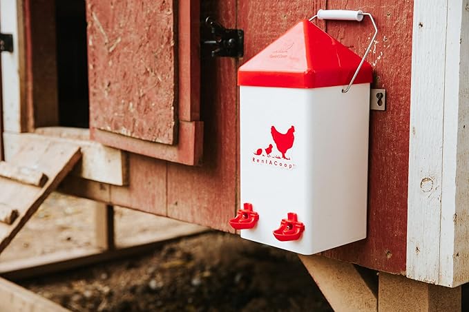 RentACoop 1 Gallon Chicken Waterer with 2 Auto-Fill Cups, Horizontal Nipples and Anti-Roost Cone - Suitable for Chicks, Chickens, Quails, Pigeons and Gamebirds
