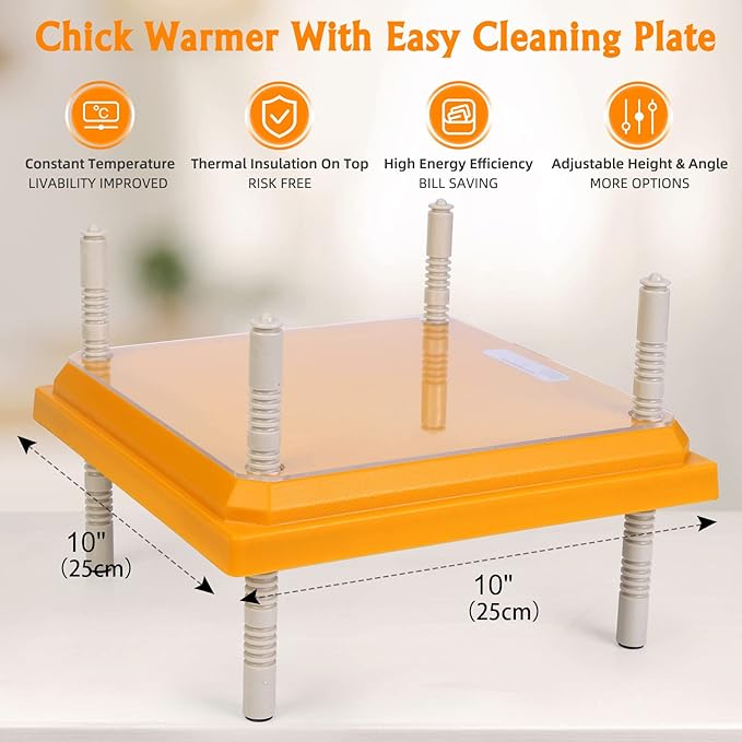 Brooder Heater for Chicks Height Adjustable: Heating Plate with Easy- Cleaning Plate Poultry Coop Warmer 10" x 10" for 15 Chicks