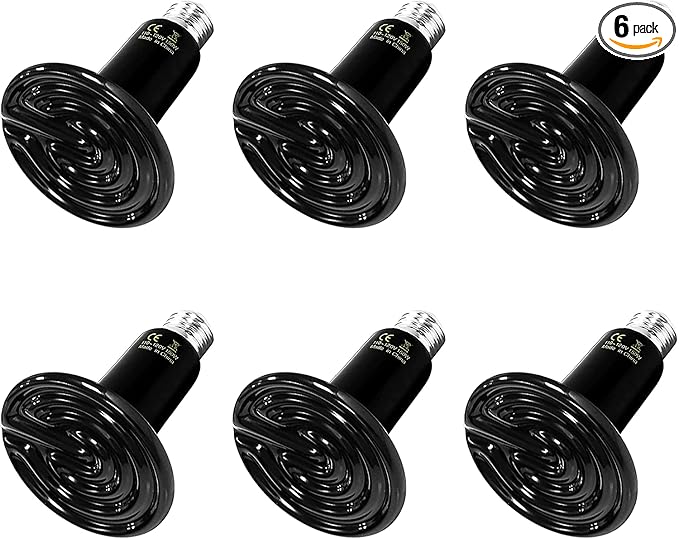 Simple Deluxe 150W Reptile Heat Lamp Bulb Ceramic Heat Emitter No Light Emitting Brooder Coop Heater for Amphibian Pet & Incubating Chicken, 6 Pack Black