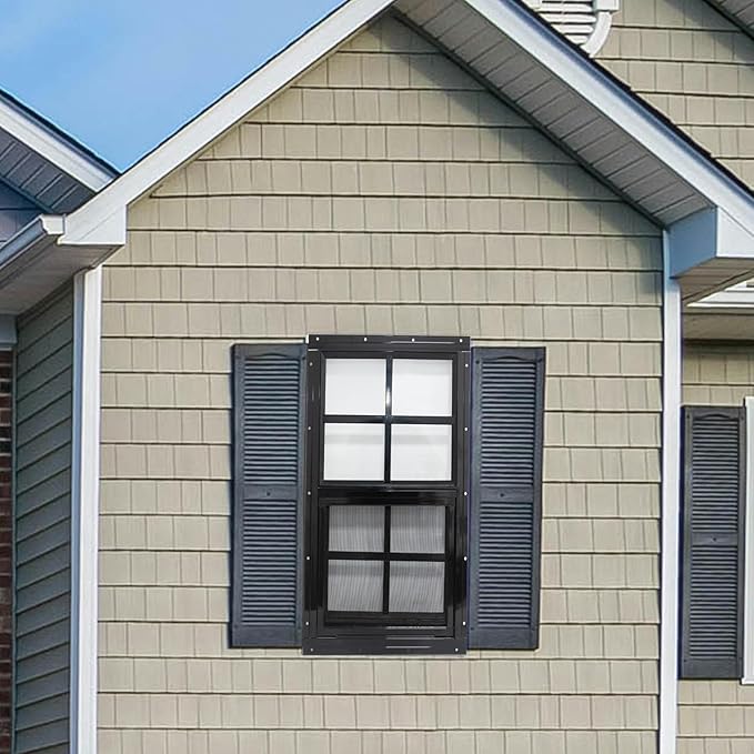 NeatiEase 2 Pack Shed Windows with Black Frame, 24 x 36 Flush Mount Small Window with Tempered Glass and Fiberglass Screen for Shed, Chicken Coop, Playhouse, Household, Garage