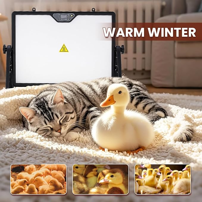 NEWTRY Chicken Coop Heater for Winter, 200W Dual-Sided Heating, Remote Control & Temp Adjustable Large Heat Warmer for Chickens, Ducks, Geese, Cats & Dogs