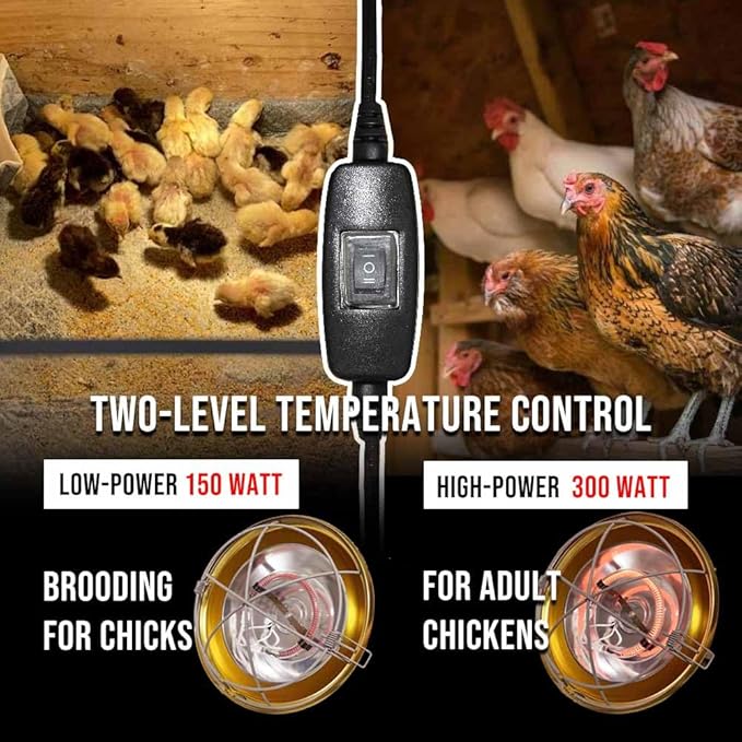 175-300 Watt Chicken Coop Heater, Professional Heat Lamp for Chickens, Chicks, Rabbit or Ducklings, Full Aluminum Alloy & Waterproof Heat Lamp for Chicken Coops