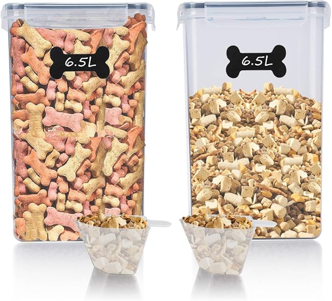 Geyecete 2 PC [6.5L / 220 Oz] large food storage containers Extra Large dog Food Storage Containers with Airtight Lids Can hold 13-15 pounds of dog food