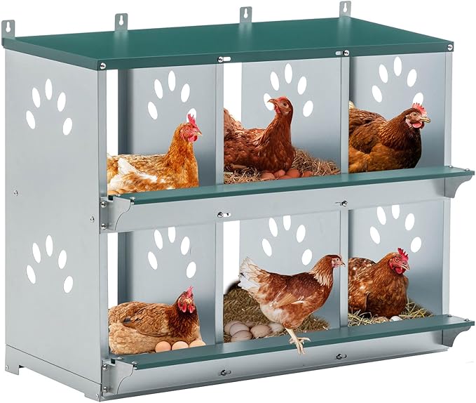 Chicken Nesting Box for Laying Eggs - 6 Room Chicken Laying Boxes, Nesting Boxes for Chickens, Heavy Duty Metal Chicken Coop, 32.9" L x 16.34" W x 26.38" H
