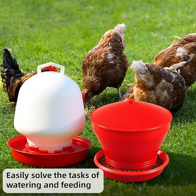 Maxdot 4.8 Gallon/42.4 Pounds Automatic Chicken Feeder & Waterer Set Large Capacity Hanging Automatic Poultry Feeder & Waterer for Chickens & Livestock