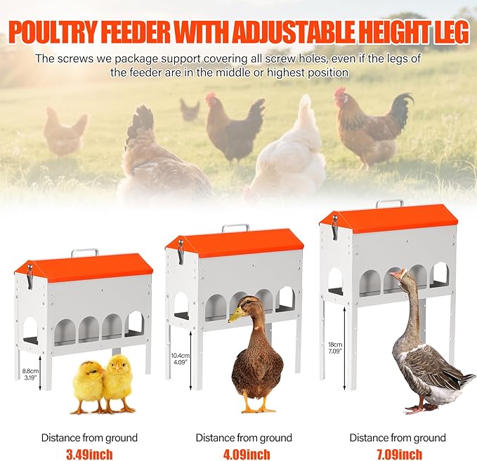 Chicken Feeder No Waste 15 Pound 7lb,10 Feeding Ports,with Metal Feeder Box Stands for Chicken Poultry Duck,No Food Buildup at The Bottom
