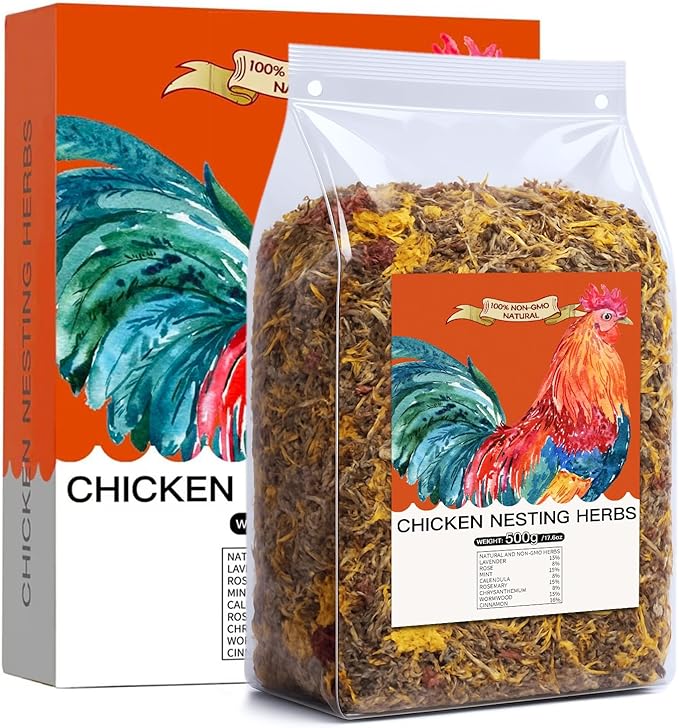 17.6 Oz Chicken Nesting Coop Boxes Pads Herbs Natural Roost Poultry House Incubator Grit Flowers Lime Hemp Bedding Refresher for Coop Freshness Promote Egg Laying Help Smell Box Packaging