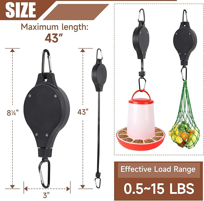 BJADE'S Pulley Hanger Hanging 3 Pack for Chicken Feeders,Adjustable Retractable Hanging Chicken Feeder for Chiken Bird Coop Accessories Feeders Waterer Plant Hooks Hanger