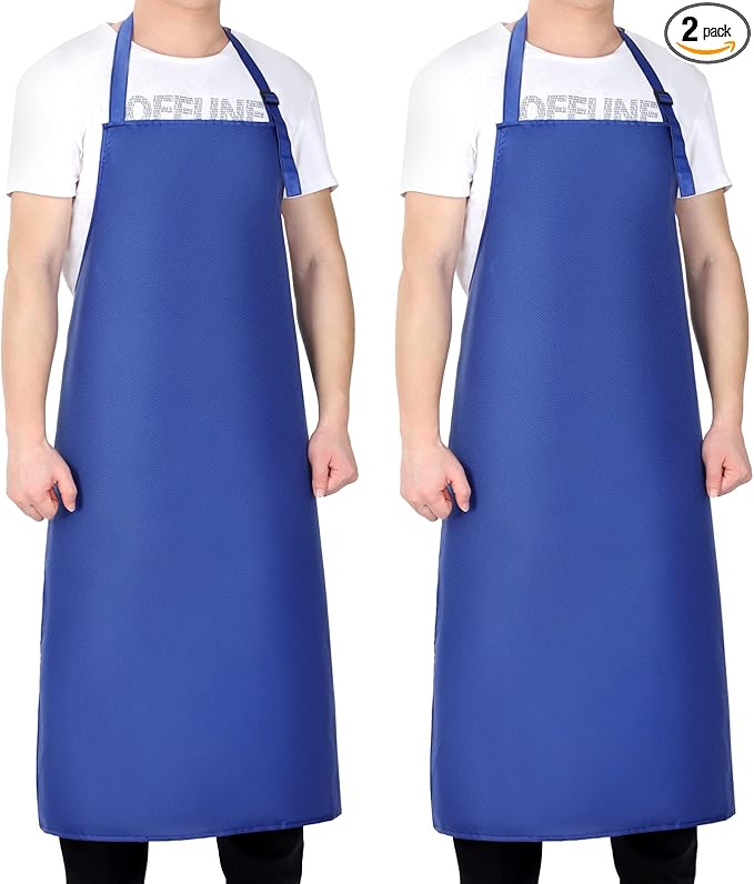 2 Pack Waterproof Rubber Vinyl Apron 40 Inch Chef Aprons for Men Heavy Duty Chemical Work Apron Extra Long Grilling Aprons with Adjustable Bib Apron for Dishwashing Lab Butcher Cooking Kitchen Blue