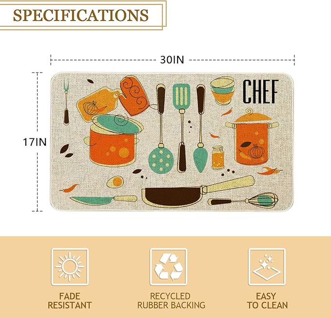 Roszwtit Farmhouse Kitchen Rugs and Mats, Chef Door Mat, Seasonal Washable Non-Slip Floor Mats for Home Kitchen Decor 30x17 Inch