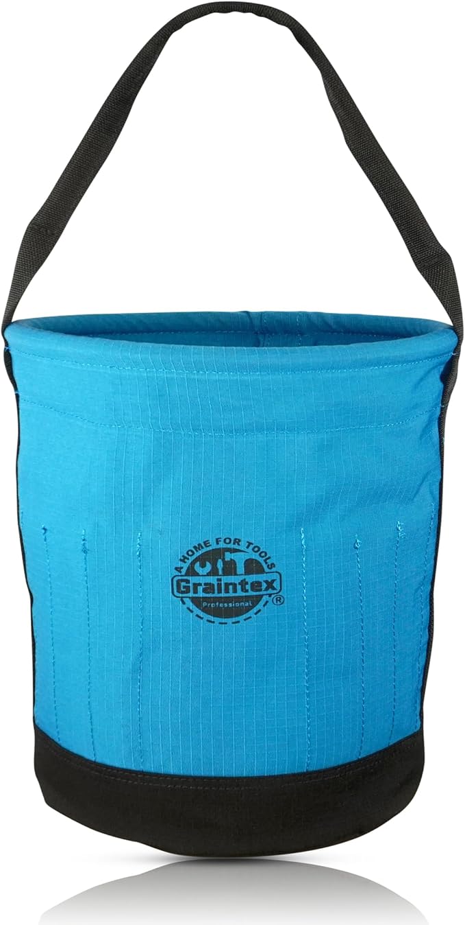 Graintex Canvas Utility Bucket 12"x10"x15". Tapered Tool Bucket, Reinforced Base & Carry Handle, Ripstop Canvas, Multi-Purpose Bag for Jobsite, Gardening, Home Use - Royal Blue