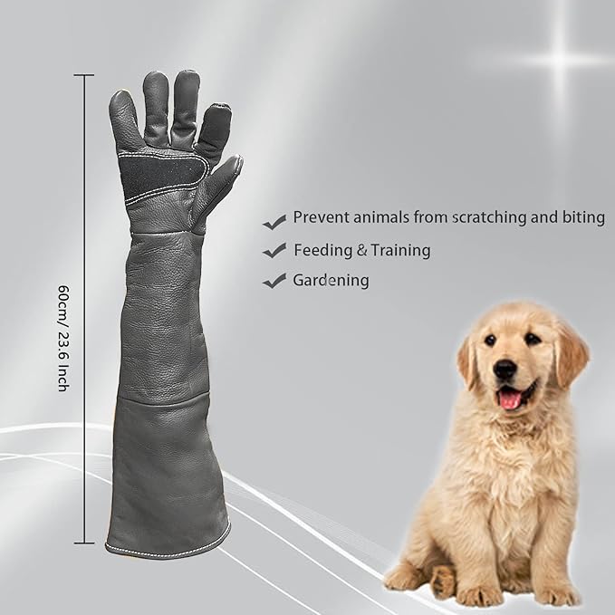 Animal Handling Gloves Bite Resistant, 60cm/ 23.6In Bite Proof Glove for Welding, Gardening, Handling Cat/Dog/Bird/Snake/Lizard/Falcon/Reptile, Anti-Bite Work Gloves (Deep Color)