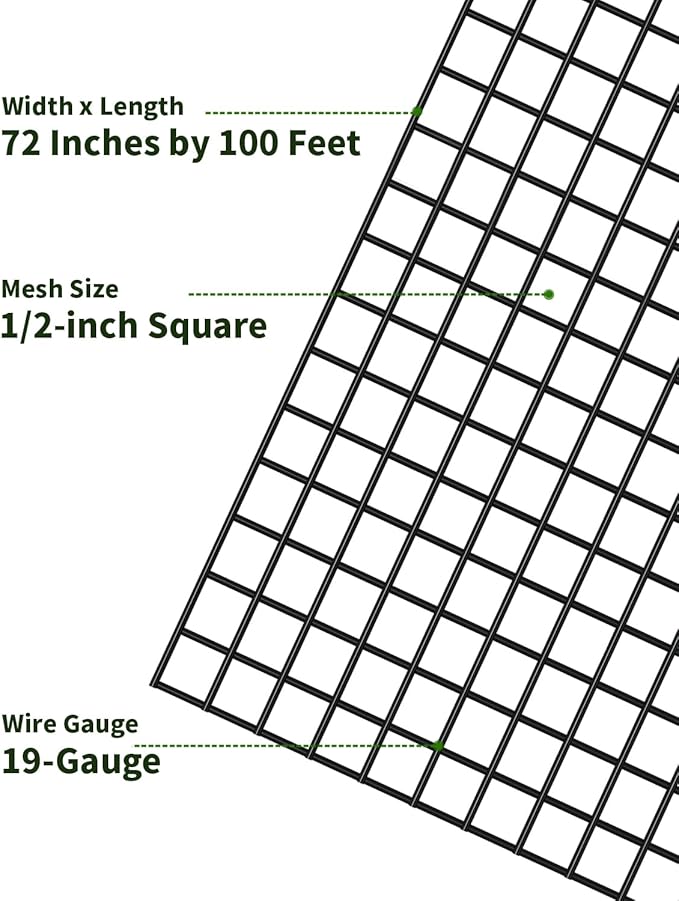 Hardware Cloth 1/2 inch 72 x 100 Ft 19 Gauge, Chicken Wire Fencing, Welded Wire Fencing, Chicken Wire Mesh Roll, Cage Wire, Wire Cloth, Hardware Mesh, Tree Fence, Rodent Mesh