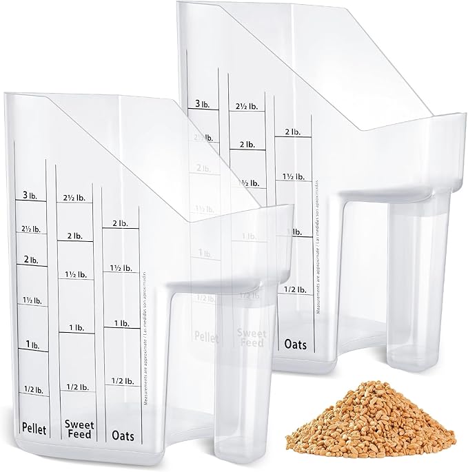 Uiifan 2 Pcs Feed Scoop with Measurements 3 Quarts Plastic Measuring Pellet Reusable Scoop for Horse Goat Sheep Cattle Feeding Supplies