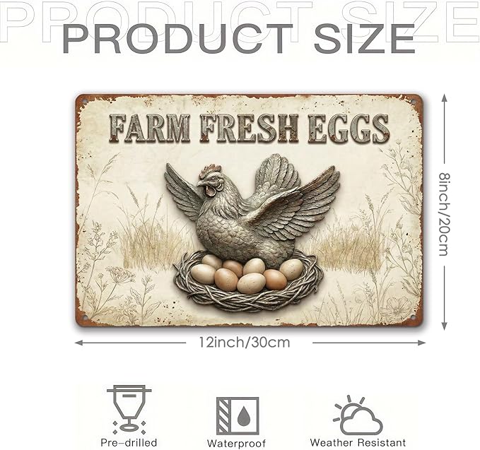 Funny Chicken Metal Sign Outdoor, Aluminum Farmhouse Wall Decor for Coop Door or Yard Area, Fluffy Humor Country Living Style, Rustic 8x12 Inch Gift