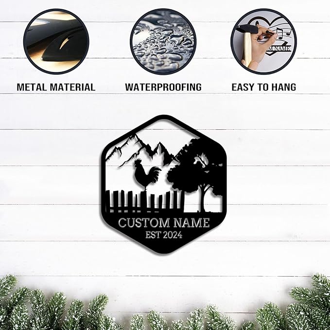 Personalized Chicken Coop Metal Sign,Custom Chicken Farm Metal Wall Art,Personalized Chicken MetalSign, Metal Chicken Farmhouse Sign,Hen House Sign, Funny Chicken Farm Decor (Chicken D)