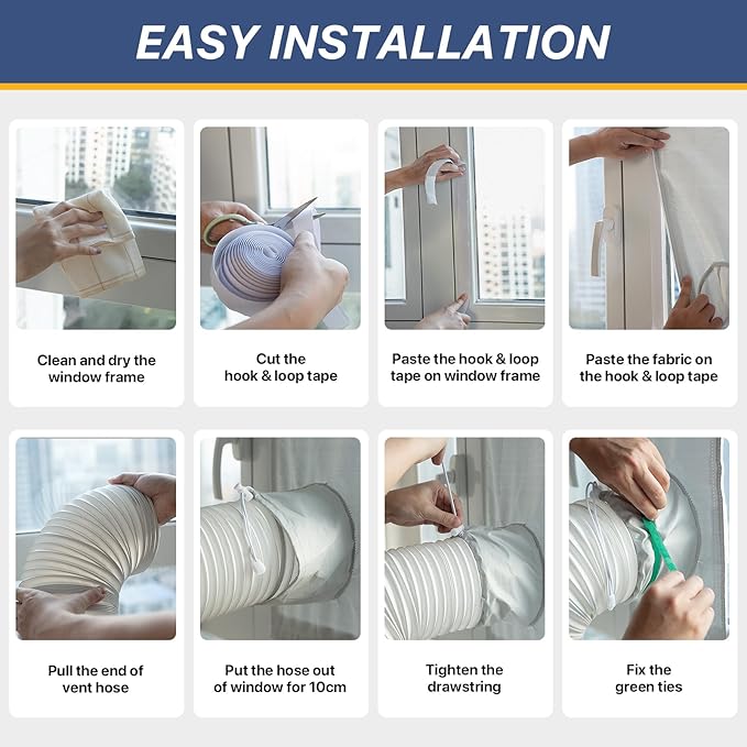 Loviga Portable AC Window Vent Kit, 100% Sealing Portable Air Conditioner Window Kit Seal Kit for AC Unit Clothes Dryer, 9X63 Inch Length Adjustable, Waterproof, No Drilling