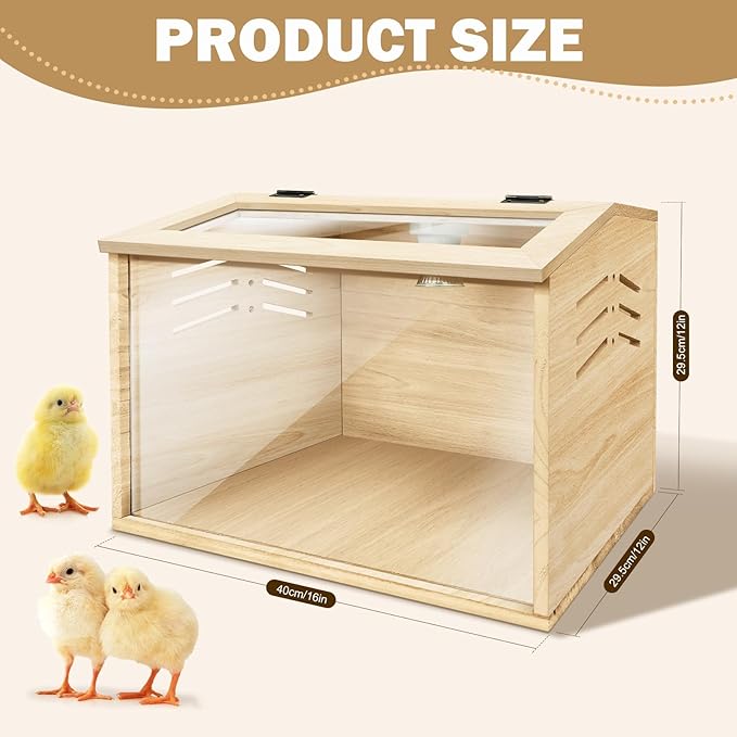 Chicken Brooder Box for Chicks & Quail with 3 Absorbent Pads, Feeder and Waterer - Adjustable Temperature Control Brooding Box for Small Chicken Coop & Quail Cage (15.7x12x12 Inches) ﻿