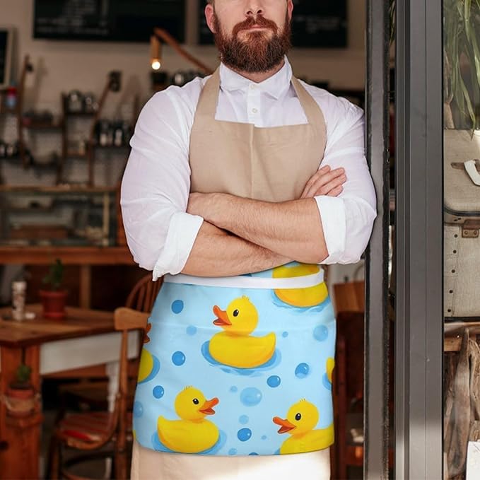 Server Waist Aprons Waitress Unisex Chef Works Half Apron with 3 Pockets