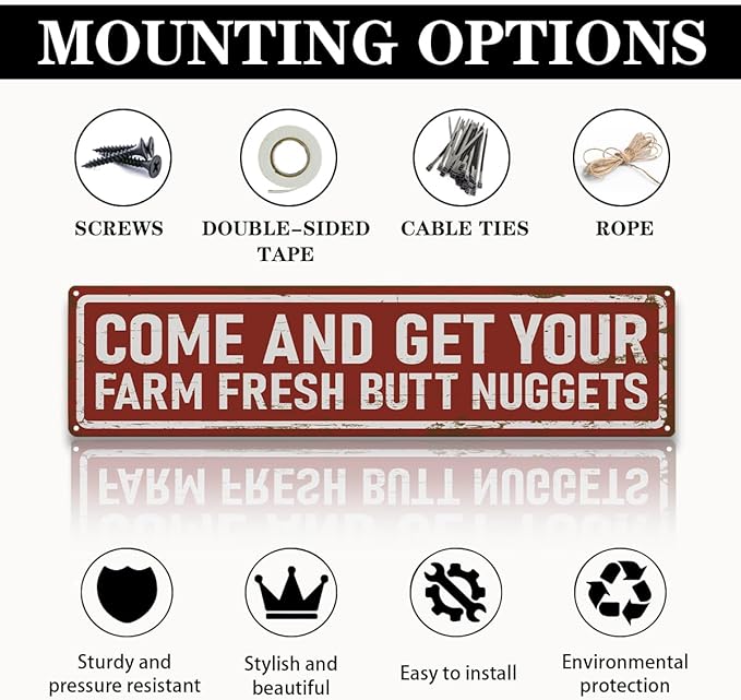 Rustic Farmhouse Style Chicken Coop Sign, Metal Outdoor Chicken House Signs, Farm Fresh Butt Nuggets Signs, Retro Metal Tin Sign, Farmhouse Decor, Backyard Hen House Gift 15.8x4 Inch