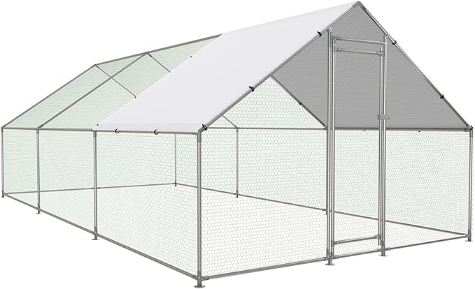 Large Metal Chicken Coop Walk-in Poultry Cage with Water-Resident and Anti-UV Cover Duck Rabbit Cat House Outdoor Chicken Run Pen with Spire Shaped Cage