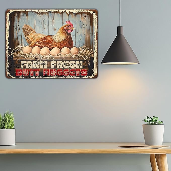 Chicken Coop Signs Funny Metal Signs Chicken Decor Farm Rooster Yard Decor Vintage Tin Sign Chicken Decorations For Home Farm Fresh Butt Nuggets Sign 12x8 Inch