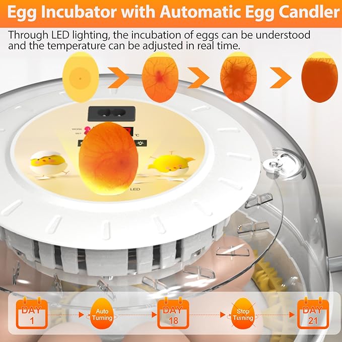 Egg Incubators for Hatching Eggs with Automatic Egg Turner, 8 Incubator for Chicken Eggs with Egg Candler for Chicken, Duck, Quail, Smart Egg Hatcher for Beginners & Kids