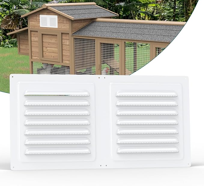 Forestchill Air Vent Louver for Chicken Coop, 6" x 12" Air Vent Grille with Built in Screen Mesh, Louvered Exhaust Grille for Chicken Coops Ventilation, White